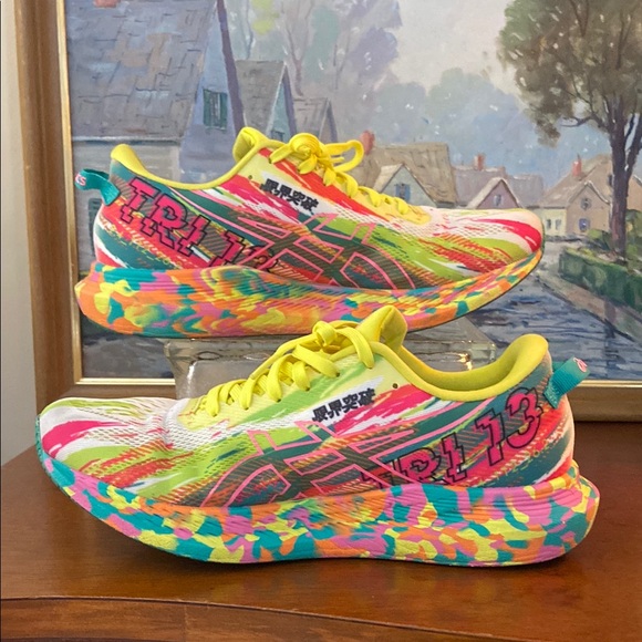Asics Noosa Tri 13 Neon Yellow and Pink Sneakers with Vibrant Colors and Design - Picture 9 of 14